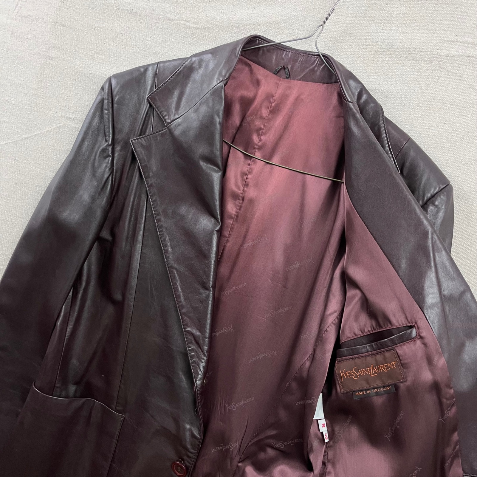 Yves Saint Laurent Leather Blazer Mens 40 Burgundy Vintage 70s 80s Ysl Jacket